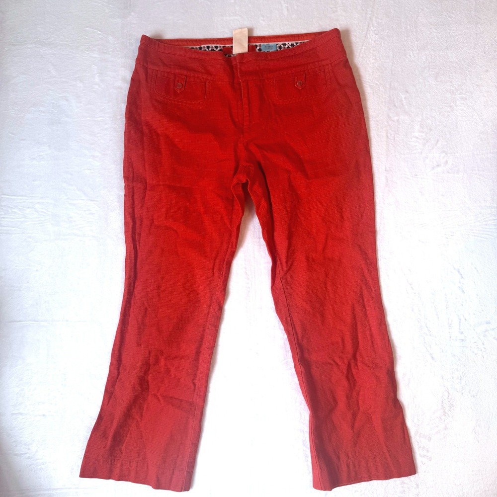 CARTONNIER Womens Anthropologie Charlie Crop Flare Hot Orange Cotton Blend SZ 12